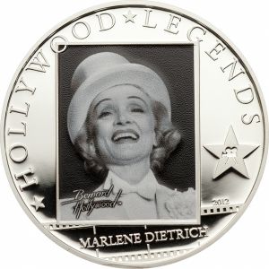Сребърна монета "Hollywood Legends-Marlene Dietrich" Cook Islands, 2012 г.