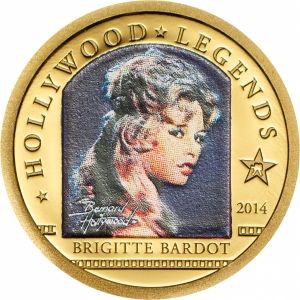 Златна монета " Холивудски Легенди- Бриджит Бардо " Cook Islands 2014г.