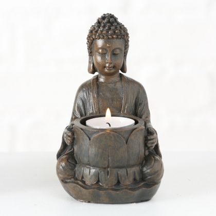 Свещник за чаена свещ с фигура на Буда Stars Home Mahal, 9 х 14 см
