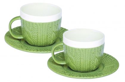 Комплект чаши за еспресо R2S Wool Cream, Порцелан, 100 мл, Зелен, 2 броя