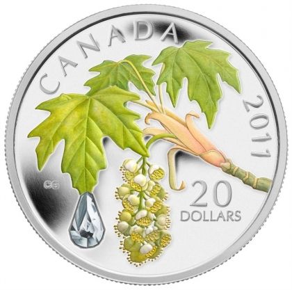 Сребърна монета серия Кленов лист ” Дъждовна капка ” Canada 2011г.