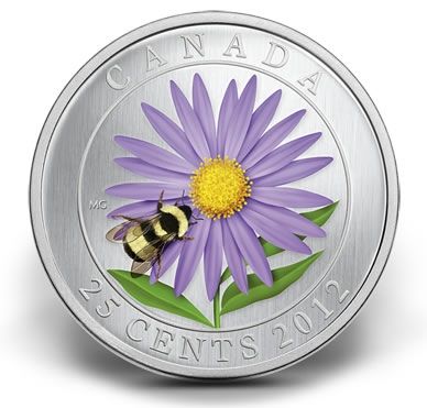 Фина монета “Aster with Bumblebee” Canada 2012г.