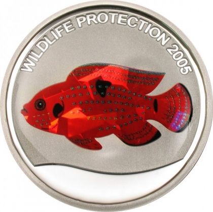 Фина монета 3D Prism ефект " Африканска риба Бижу " Congo 2005г.