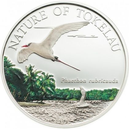 Фина монета " Червено опашата тропическа птица " Tokelau 2010г.