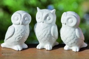 Комплект статуетки Boltze Owls, Бял, Порцелан, 6.5 x 12 см, 3 броя