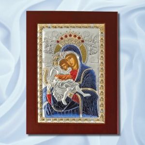 Сребърна икона на Света Богородица с Младенеца "Достойнo ест"