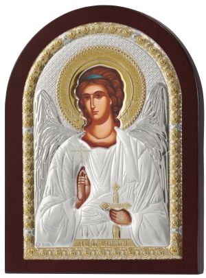 Сребърна икона Свети Архангел Михаил, Бяла рамка, 15 х 21 см, Сребро 925