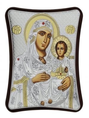 Сребърна икона Светa Богородица Йерусалимска, 8.5 х 10 см, Сребро 925