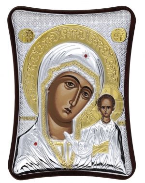 Сребърна икона Света Богородица Казанска, 16 х 20 см, Сребро 925
