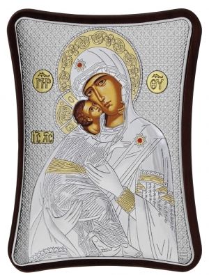 Сребърна икона Светa Богородица Владимировска, 8.5 х 10 см , Сребро 925