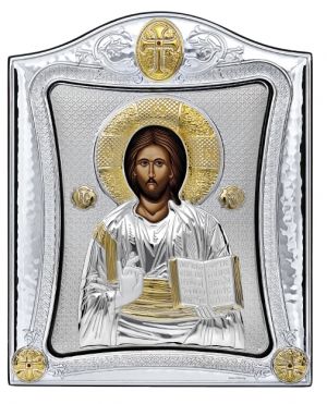 Сребърна икона Исус Христос, 12.5 х 15 см, Сребро 925