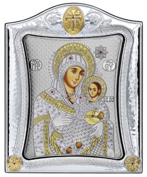 Сребърна икона Светa Богородица Витлеемска в стъклена рамка, 15.5 х 19.5 см, Сребро 925