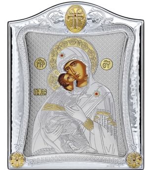 Сребърна икона Светa Богородица Владимировска, 12 х 14 см , Сребро 925