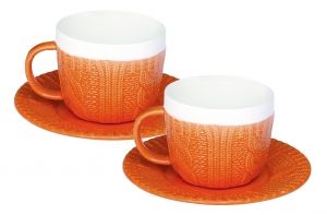 Комплект чаши за еспресо R2S Wool Cream, Порцелан, 100 мл, Оранжев, 2 броя