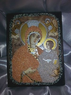 Икона на Света Богородица с Младенеца и Ангели 12/16см