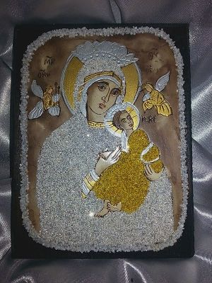 Икона на Света Богородица с Младенеца и Ангели 12/16см