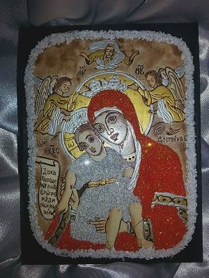 Икона на Света Богородица с Младенеца и Ангели "Достойно ест" 12/16см