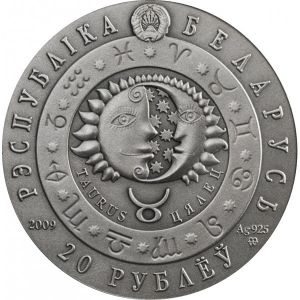 Сребърна монета " Зодиак Телец " Belarus 2009г.