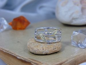 Сребърен пръстен за жена с позлата и цирконий