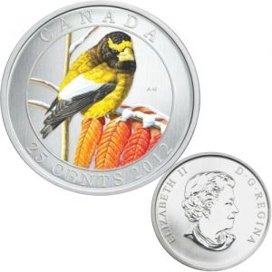 Фина монета "Grosbreak Bird" Canada, 2012 г.