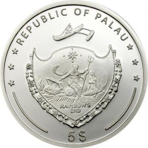 Сребърна монета 3D призма ефект ” Пеперуда зелено черна ”Palau 2008г.
