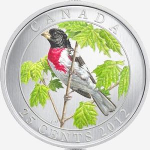 Фина монета " Червеногръд кардинал " Canada 2012г.