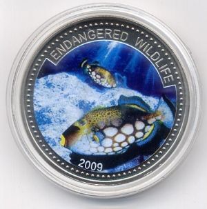 Фина монета застрашени морски видове " Риба спусък " Palau 2009г.