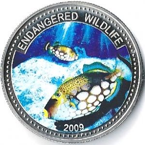 Фина монета застрашени морски видове " Риба спусък " Palau 2009г.