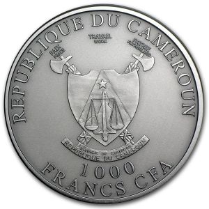 Сребърна монета с реален ефект " Речна горила " Cameroon 2012г.