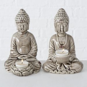 Комплект свещници с фигура на Буда Stars Home Lamina, 11 х 18 см, 2 части